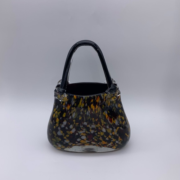 Vtg. Murano Style Mouth Blown Block Cut Handbag Purse Sculpture Or Flower Vase - Picture 5 of 14